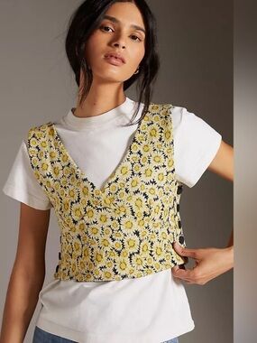 Anthropologie Maeve Cropped Daisy Vest